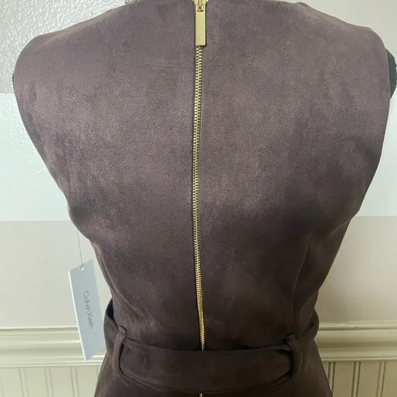 Brand New Calvin Klein Women's Slvless Chocolate Suede Aline Dress - Picture 7 of 15